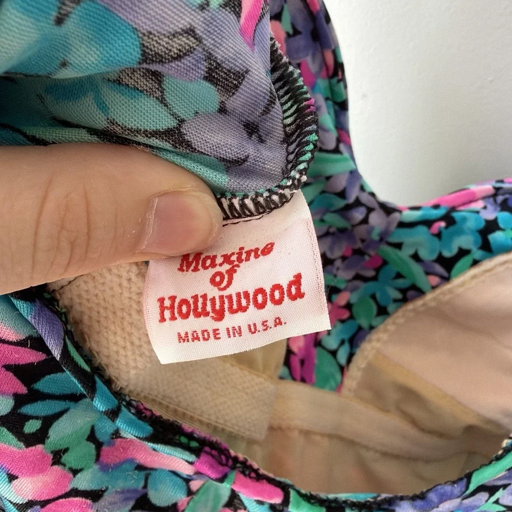 Vintage Maxine of Hollywood Womens Sz 16 Vintage One Piece Swim Suit Pink Floral